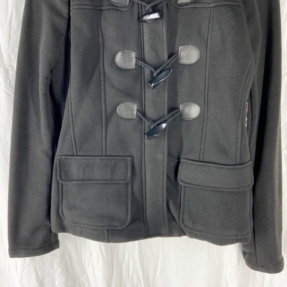 BOGO Black Toggle Faux Fur Lined Full Zip Peacoat Size M - Picture 8 of 11